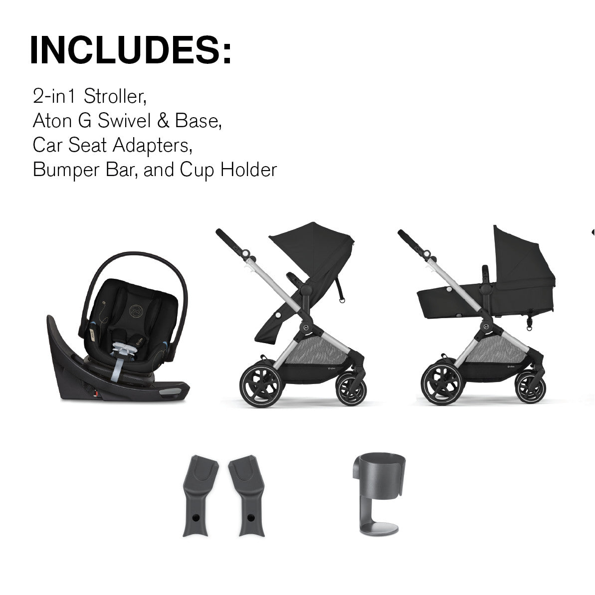 Cybex EOS 5-in-1 Travel System Stroller + Lightweight Aton G Swivel Infant Car Seat