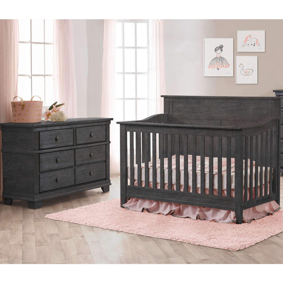 Pali Potenza Flat Top Crib Double Dresser Set Swaddles Baby