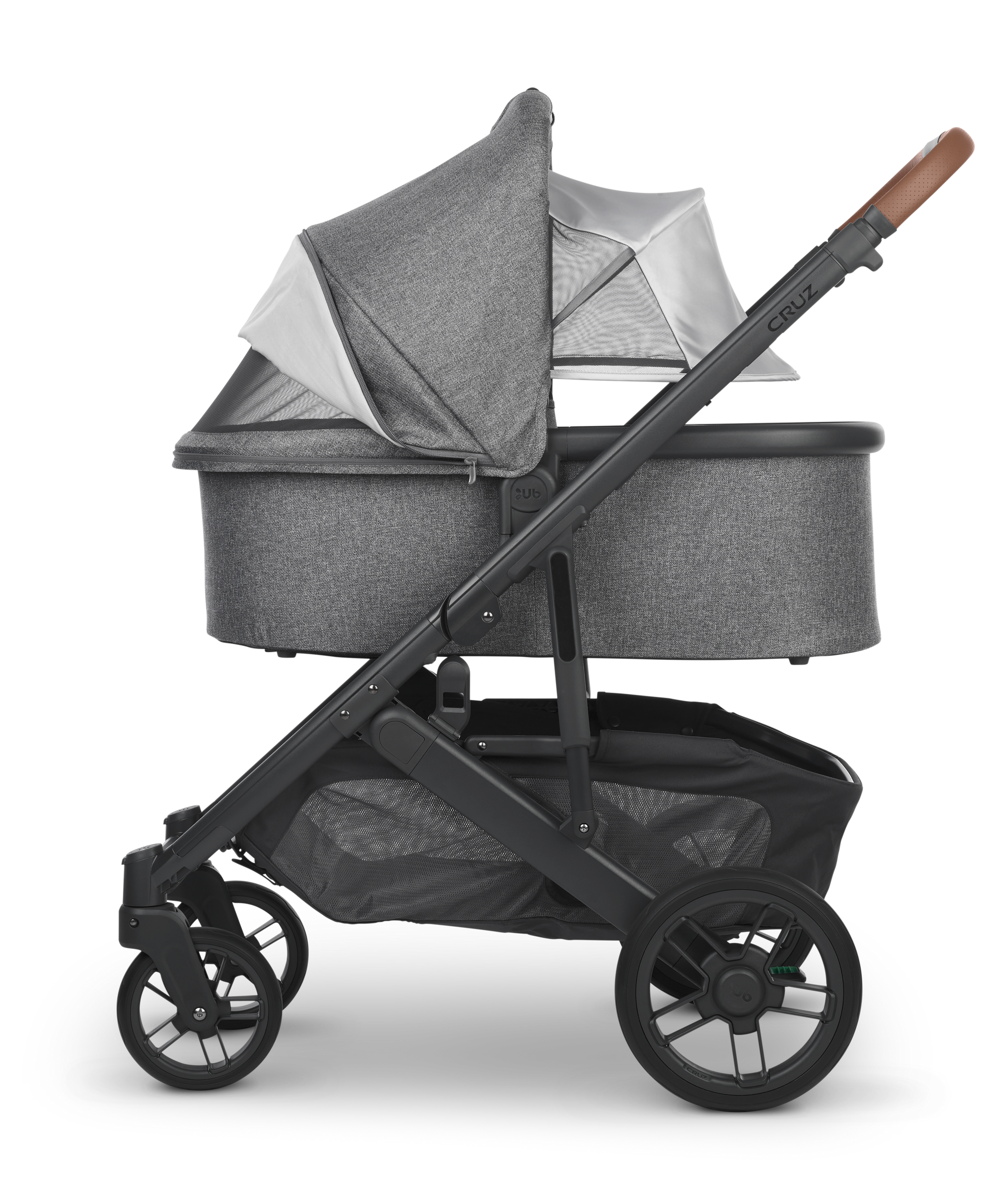 Mega babies' UPPAbaby CRUZ V2 stroller features a protective sun shield.