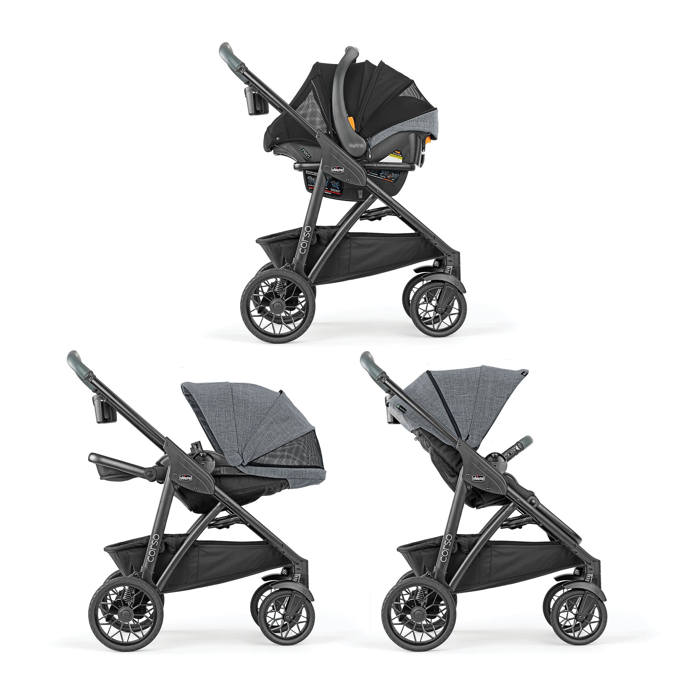 Chicco Corso Primo ClearTex Travel System Aspen Swaddles Baby