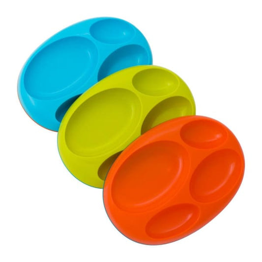 Platter Lrg Divided Edgeless Plate Asst. 3Pk - Boy Orange/Teal/Blue - Baby Feeding