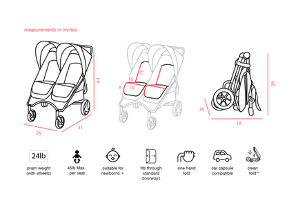 Valco Baby Slim Twin Double Stroller